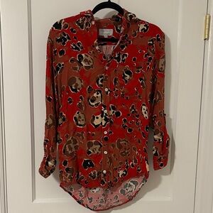 Stylish Red Leopard Print Button Down Shirt